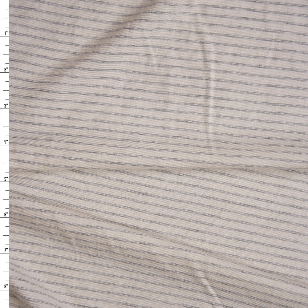 Cali Fabrics Grey on Ivory Horizontal Stripe Organic Cotton/Bamboo ...