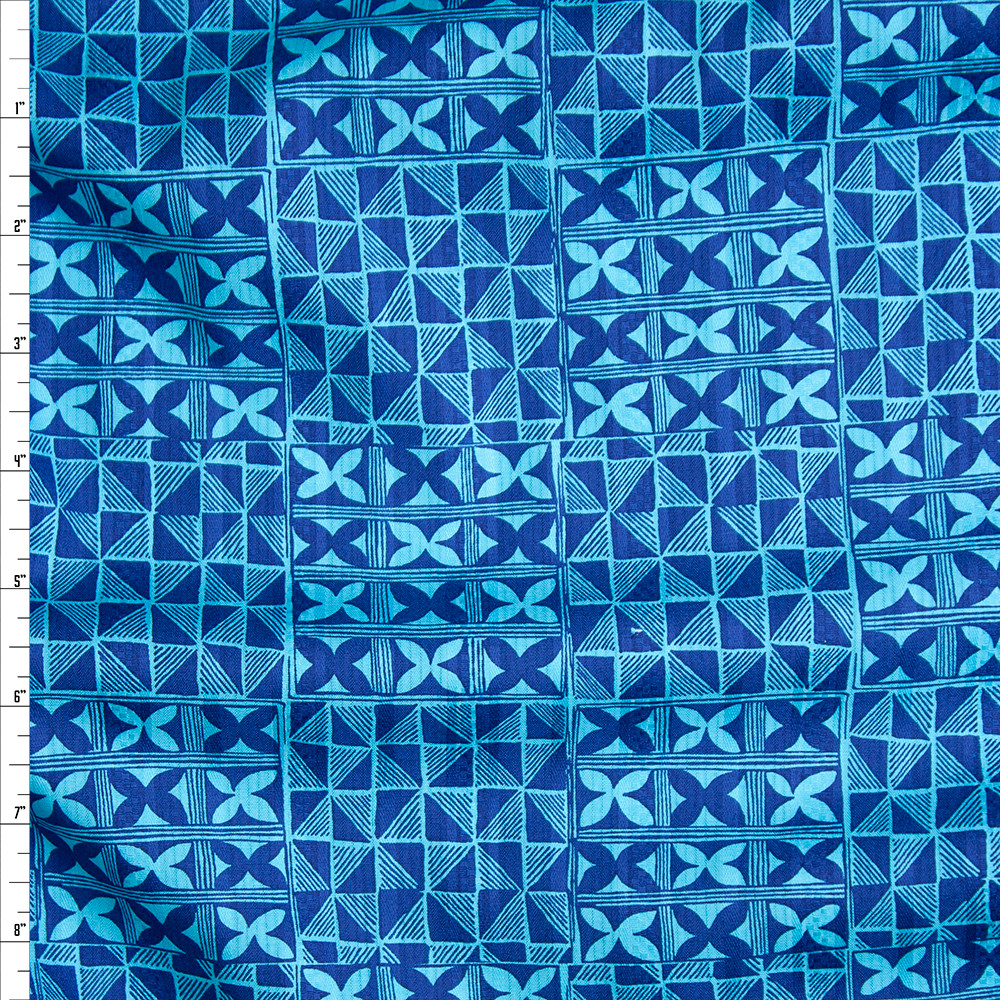 Cali Fabrics Navy and Turquoise Checkered Island Geometric Fine Cotton ...