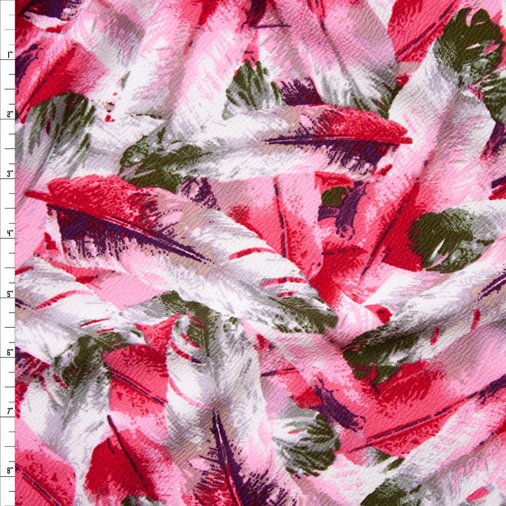 Cali Fabrics Pink, White, Olive, and Plum Feathers Liverpool Knit ...