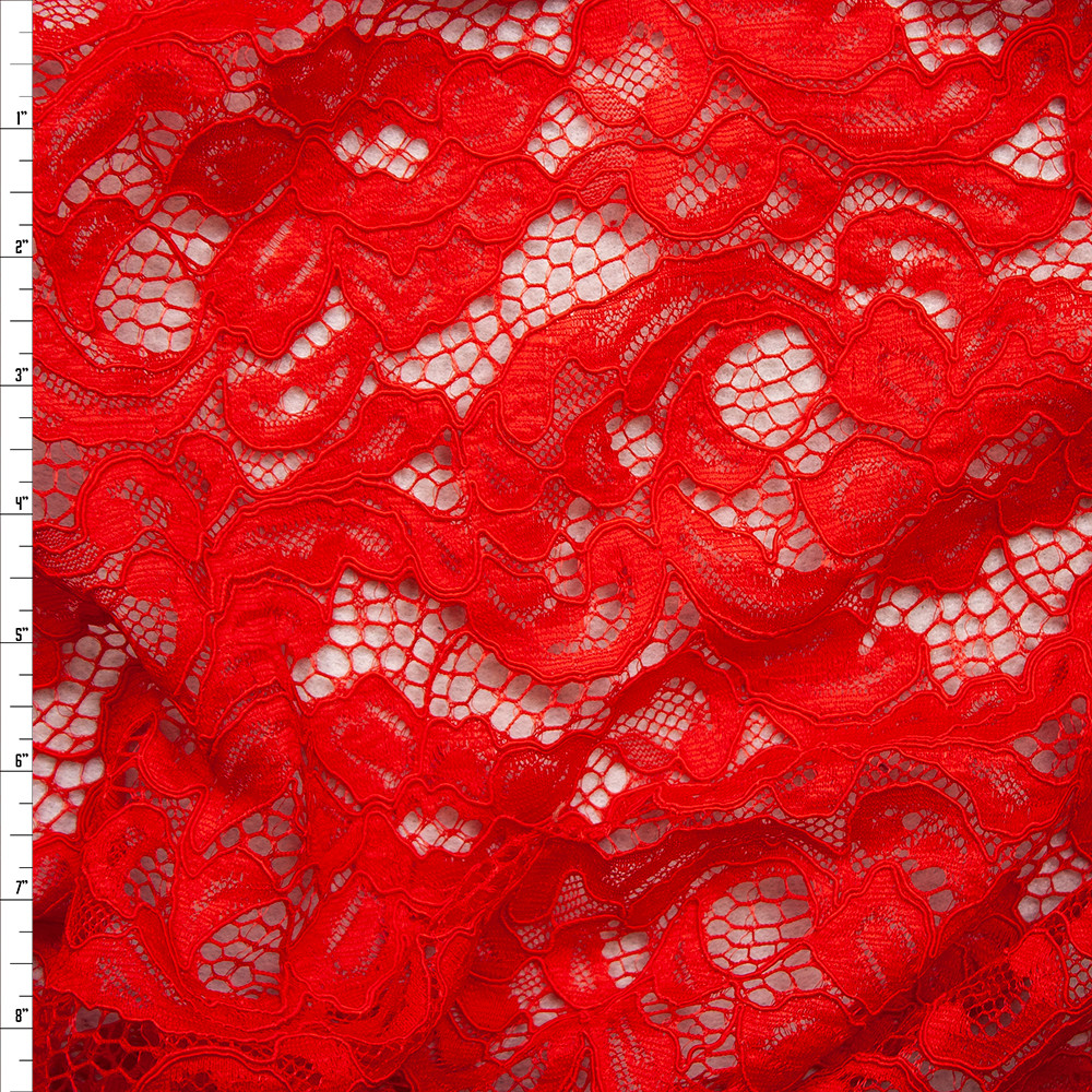 Cali Fabrics Red Floral Corded Lace Fabric by the Yard