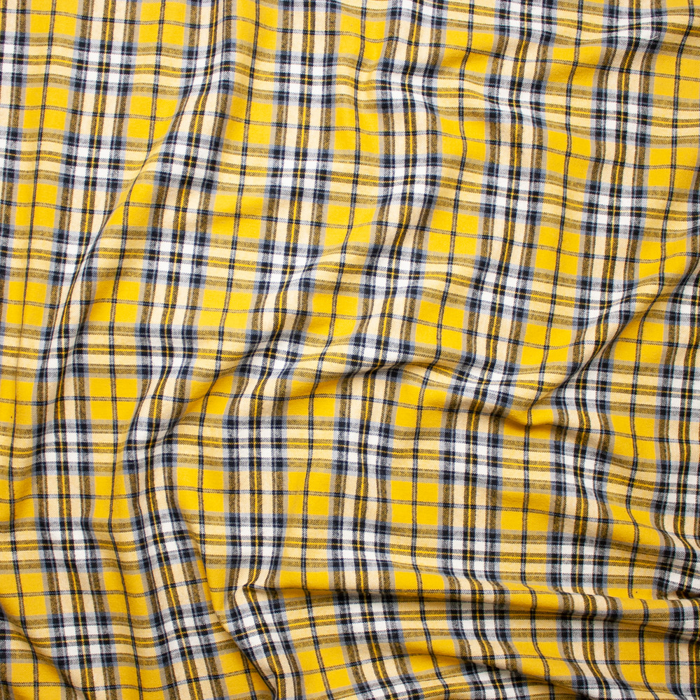 Cali Fabrics Yellow, Grey, Black, and White Plaid Cotton Flannel Fabric