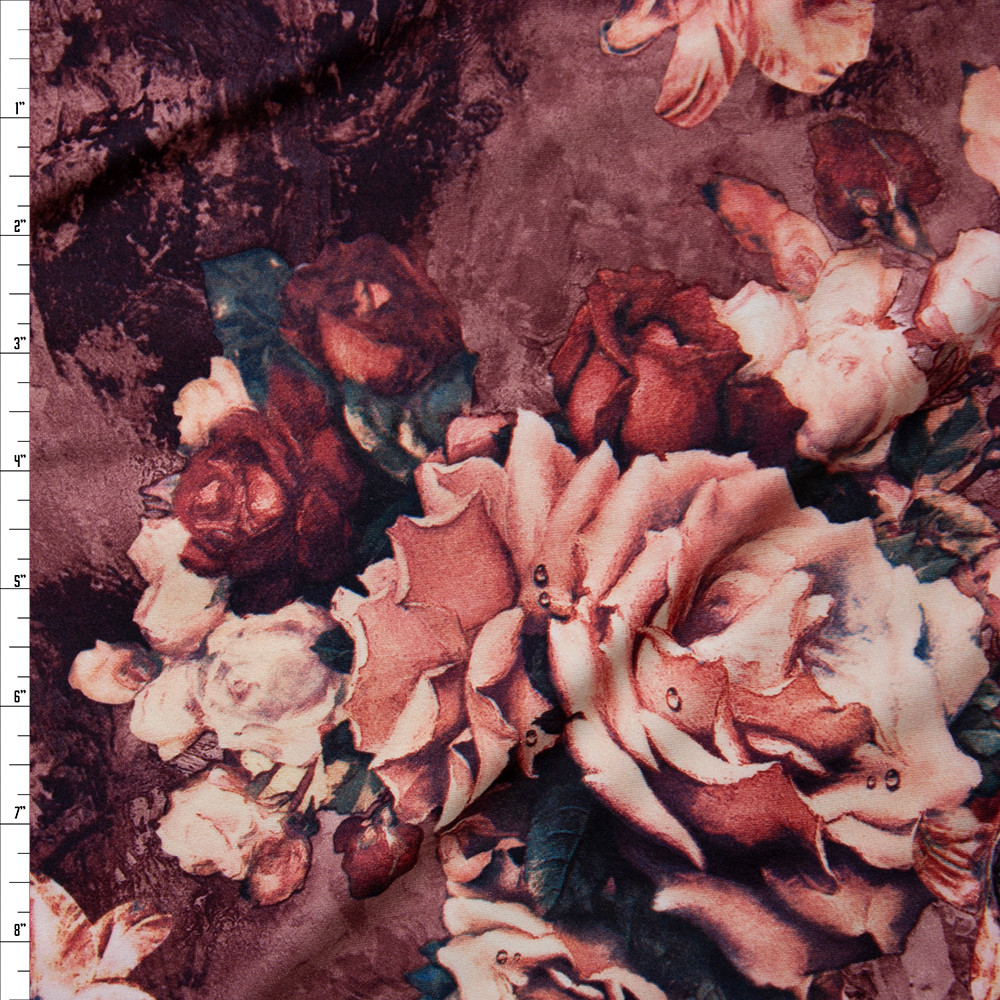 Cali Fabrics Pink and Rust Rose Floral on Grunge Mauve and Wine Double ...