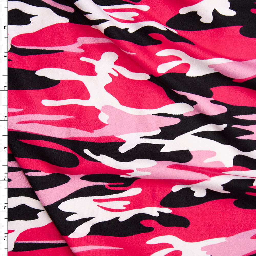 Cali Fabrics Pink, Black, and White Camouflage Double Brushed Poly ...