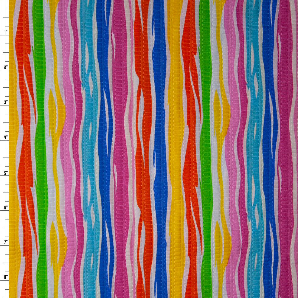 Cali Fabrics Wavy Vertical Rainbow Stripe ‘Tutti Frutti’ Plissé Fabric