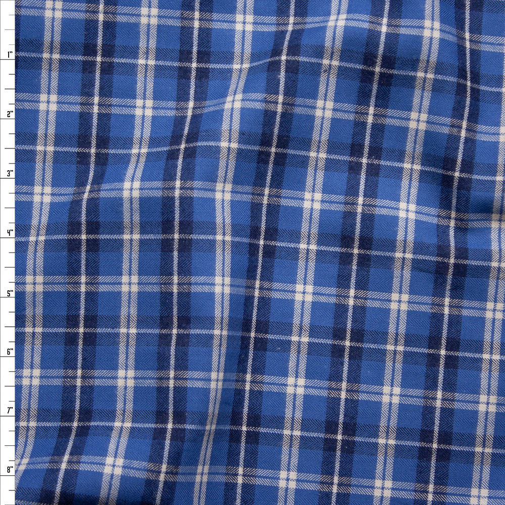 Cali Fabrics Cadet Blue, Navy, and White Plaid Fine Flannel Shirting ...
