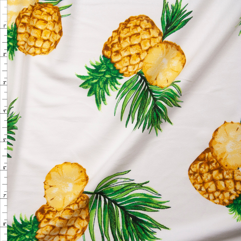 Cali Fabrics Pineapples on Offwhite Double Brushed Poly/Spandex Fabric ...
