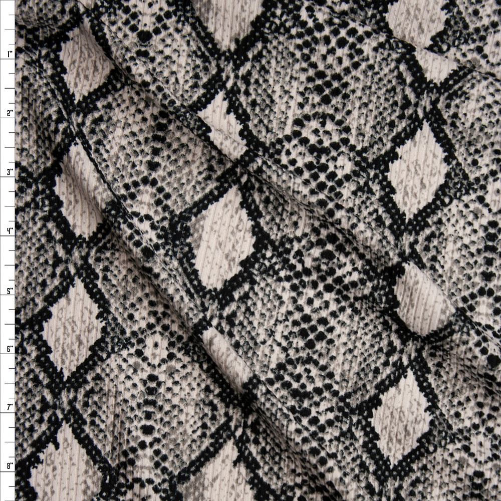 Cali Fabrics Grey Snakeskin Print Ribbed Brushed Poly/Spandex Knit ...
