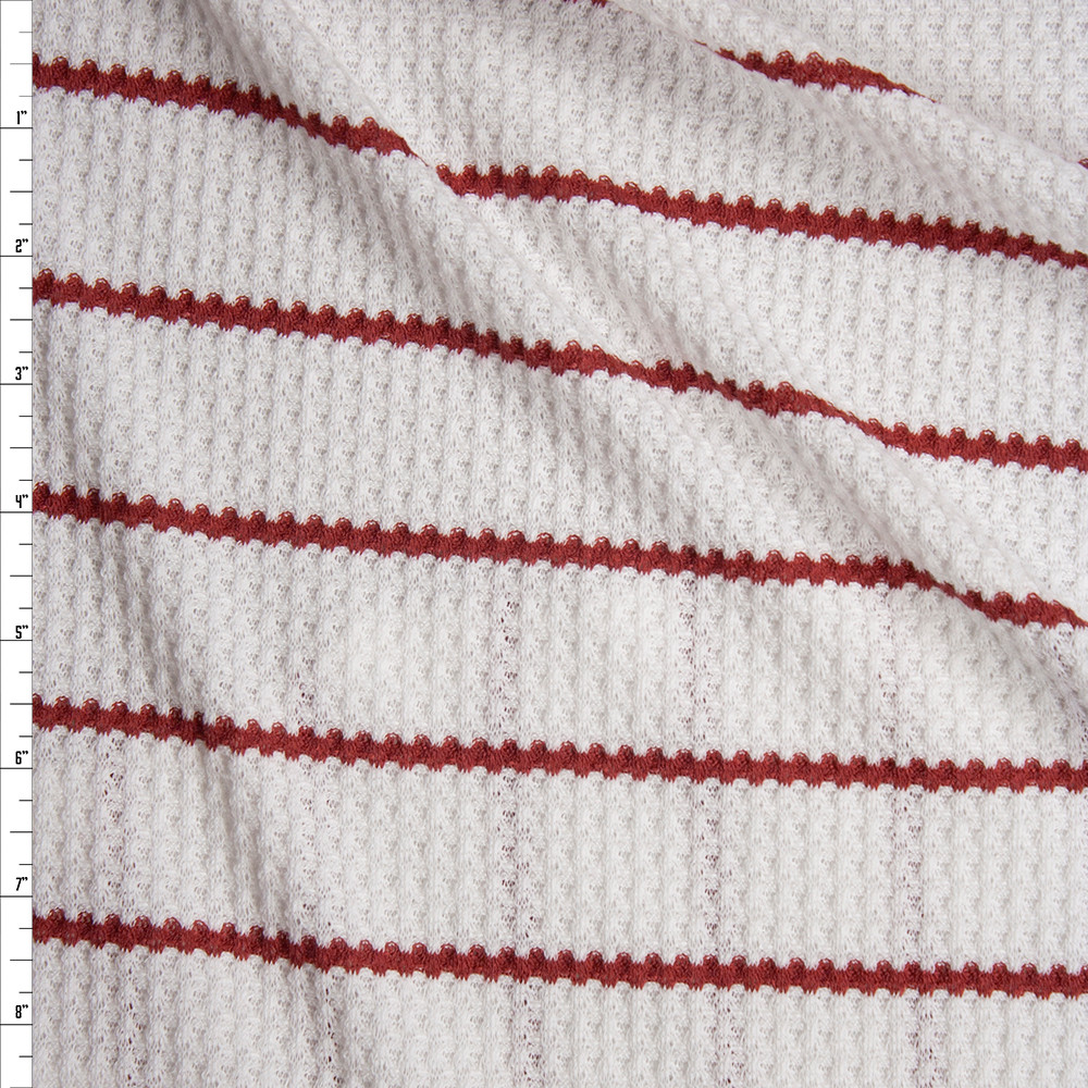 Cali Fabrics Brick Red on White Horizontal Stripe Stripe Soft Waffle ...