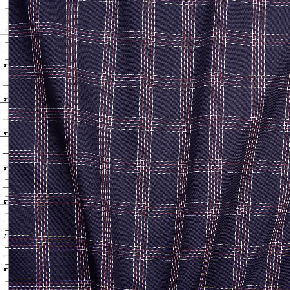 Cali Fabrics White, Pink, and Navy Plaid Midweight Cotton Poplin from ...