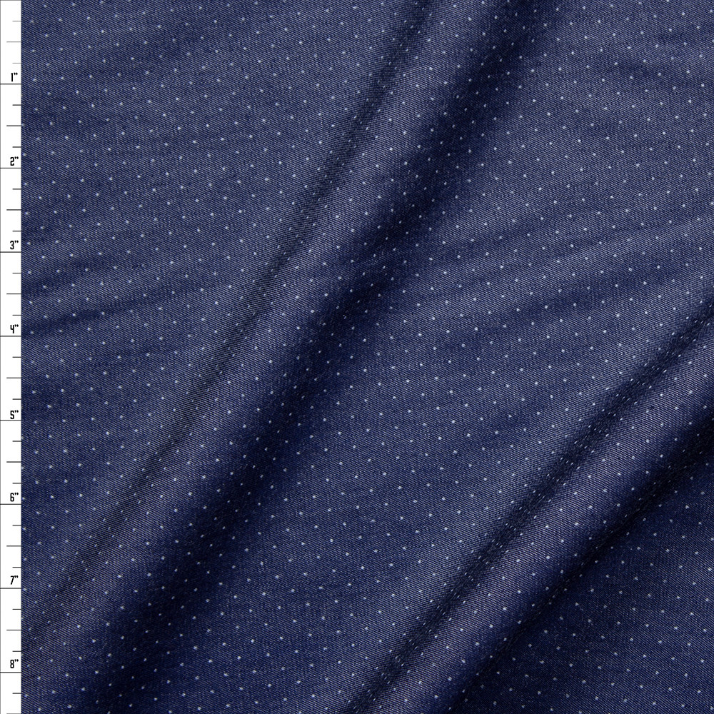 Cali Fabrics Light Blue Pin Dot on Indigo Tencel Chambray Fabric by the ...