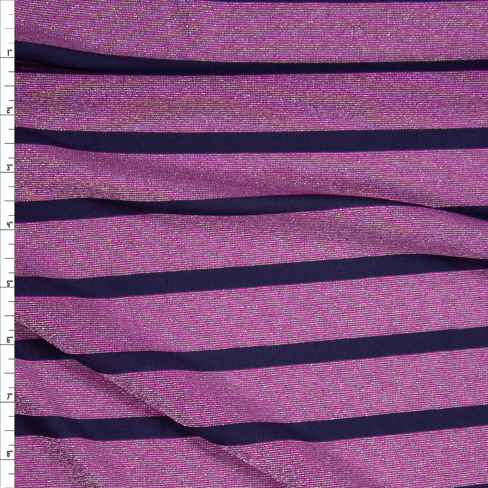 Cali Fabrics Sparkling Lilac and Navy Stripe Lightweight Stretch Jersey