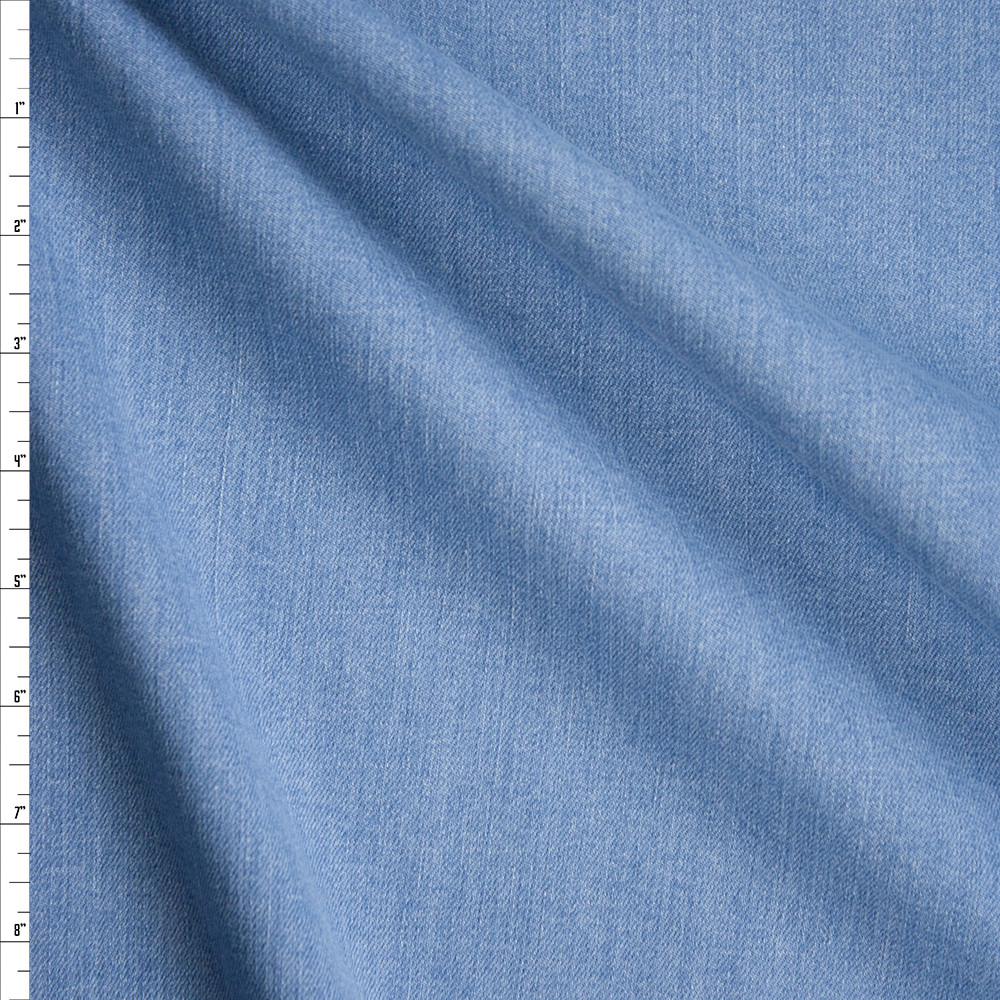 Cali Fabrics Light Blue Washed Designer Stretch Denim Fabric by the Yard