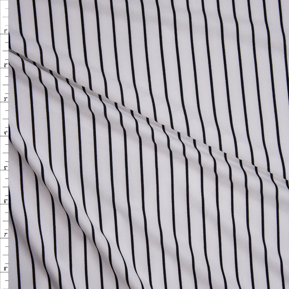 Cali Fabrics Black on Offwhite Vertical Stripe Double Brushed Poly ...