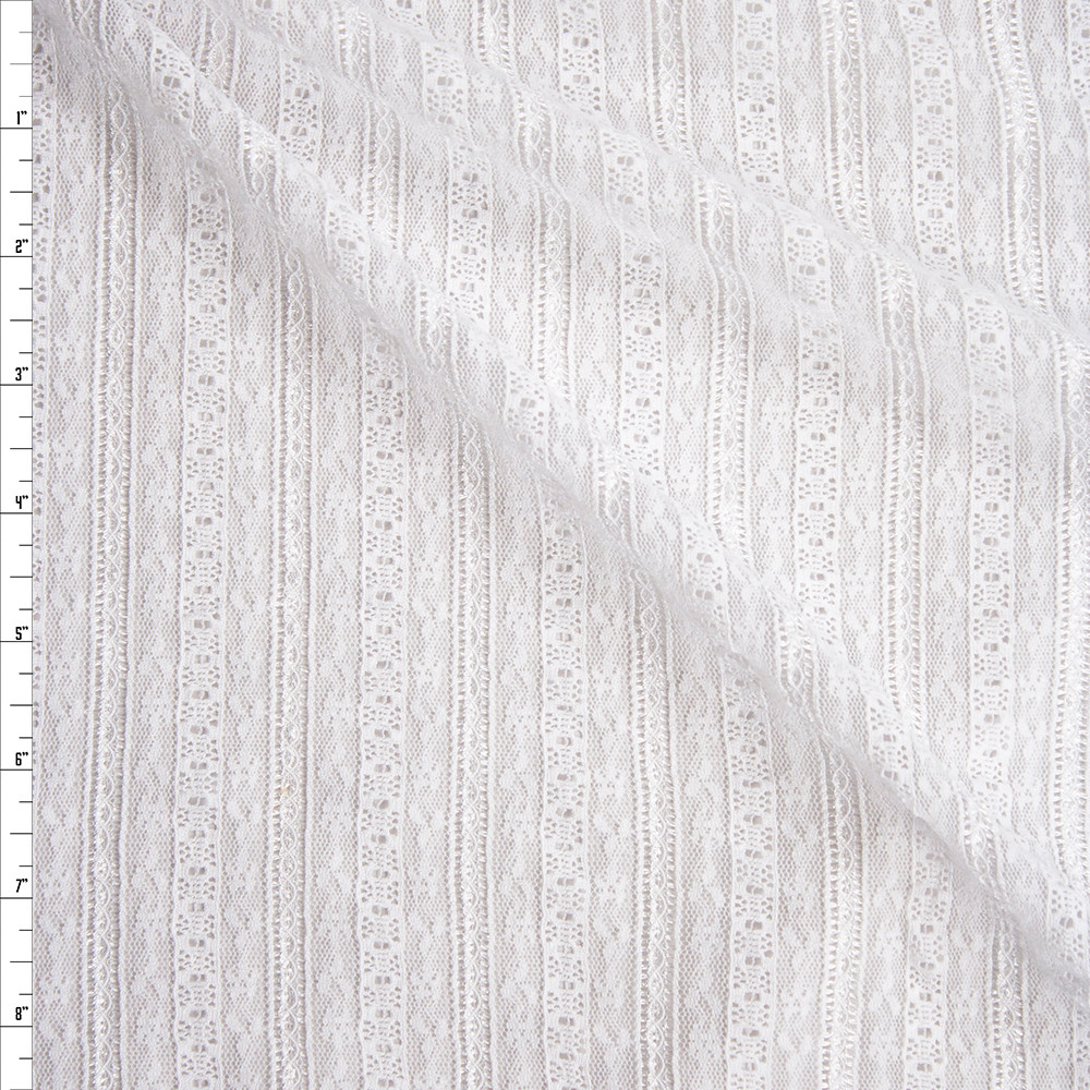 Cali Fabrics Optic White Floral Stripe Stretch Lace Fabric by the Yard