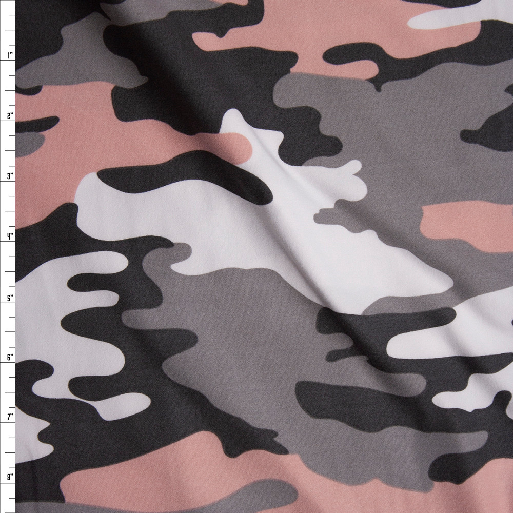 Cali Fabrics Blush, Grey, and White Camouflage Double Brushed Poly ...