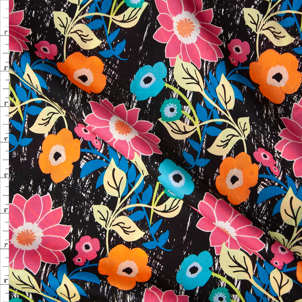 Floral Asphalt Cotton Voile from Art Gallery Fabrics