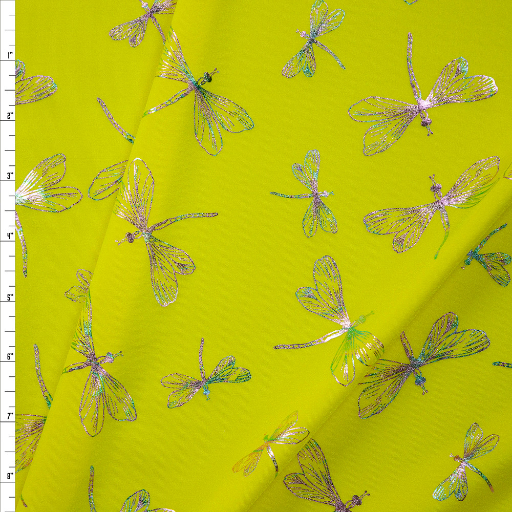 Iridescent Dragonflies on Bright Yellow Nylon/Spandex