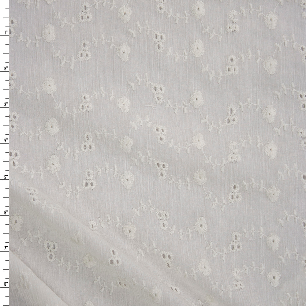 Cali Fabrics Ivory Waving Flower Chain Designer Cotton Eyelet Fabric by ...