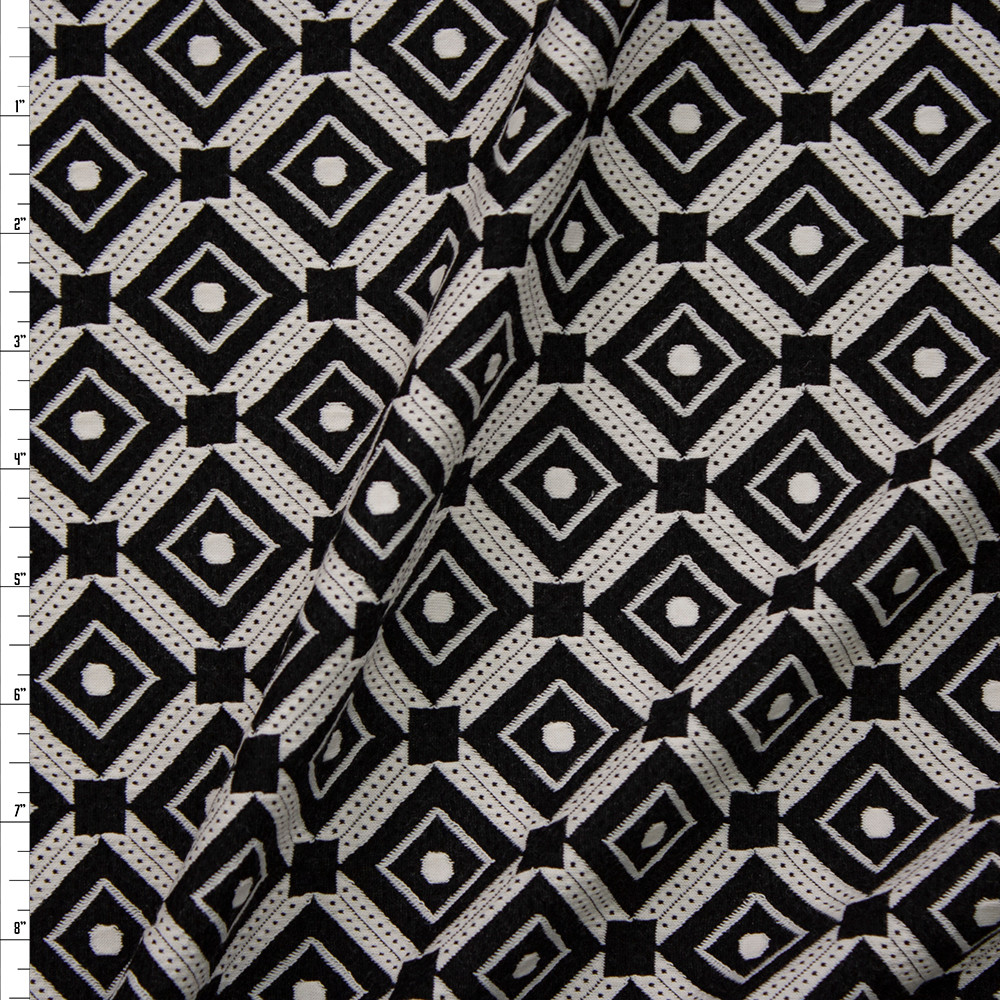 Cali Fabrics Black and Offwhite Diamond Pattern Textured Double Knit ...