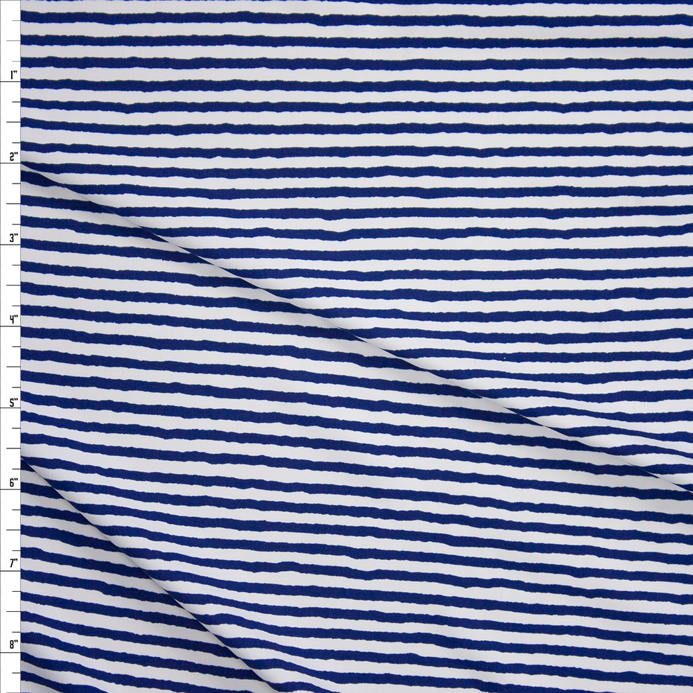 Cali Fabrics Blue on White Horizontal Paint Stripe Designer Nylon