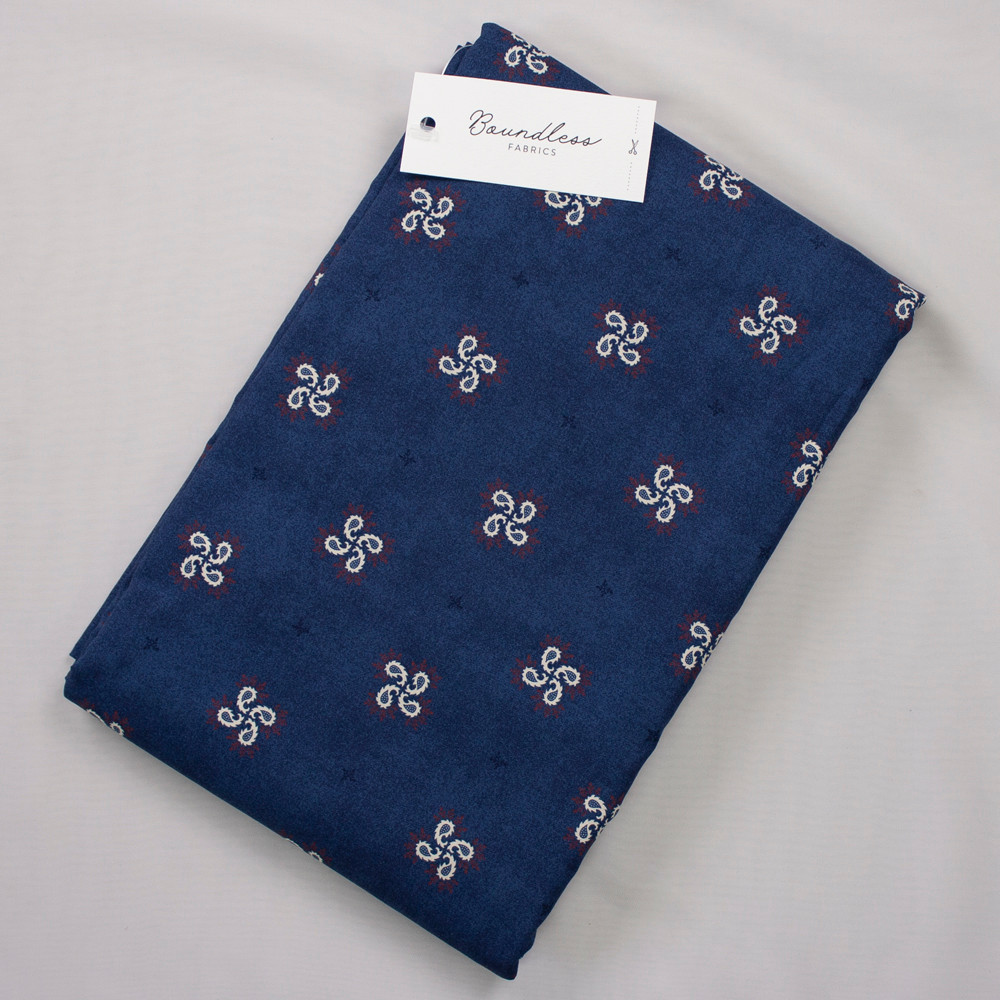 Cali Fabrics Boundless Quilter’s Cotton Pinwheel Navy (Bargain 4y Cut