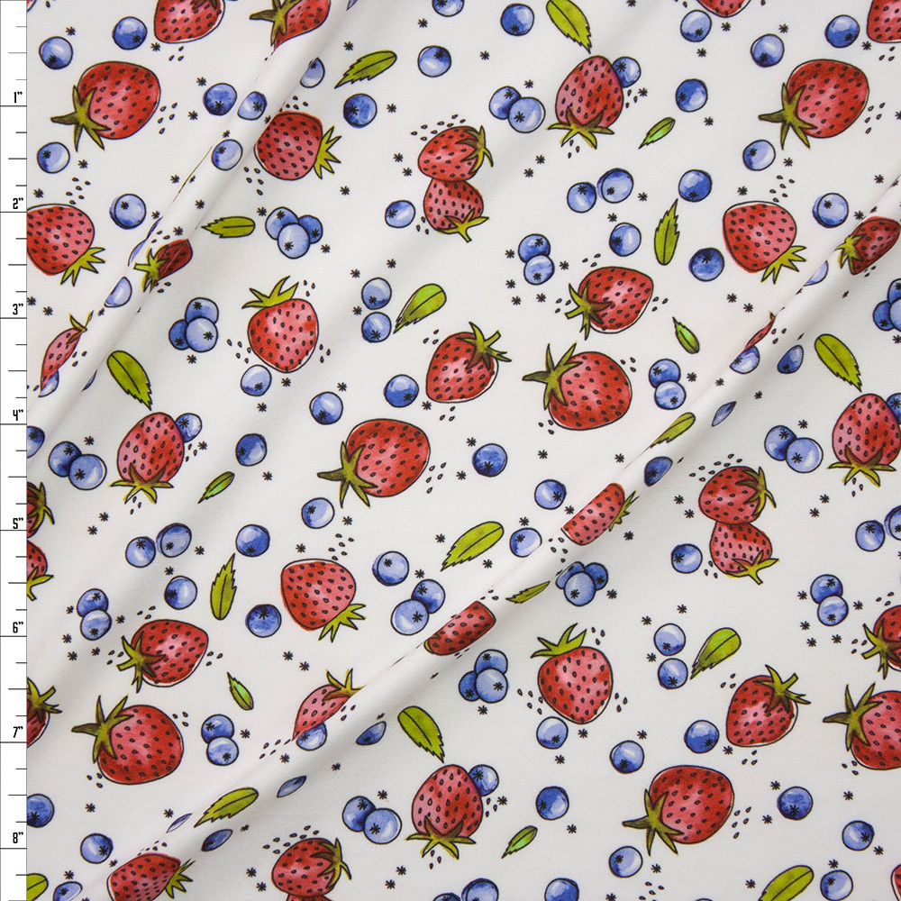 Cali Fabrics Strawberries and Blueberries on Warm White Designer Double