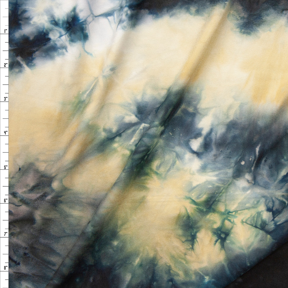 Midnight and Tan Tie Dye Double Brushed Poly Spandex Knit