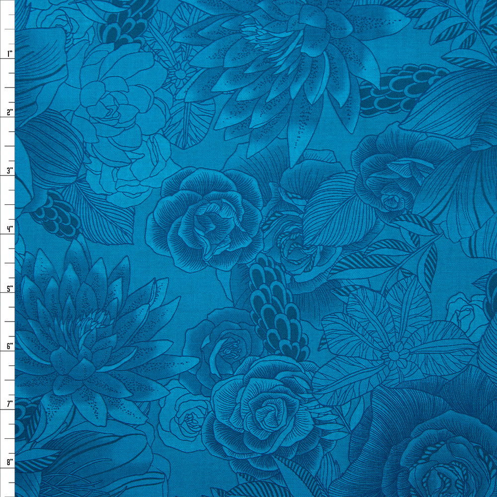 Cali Fabrics Blenders Botanical Teal Quilter’s Cotton Print from Boundless Fabrics Fabric by the