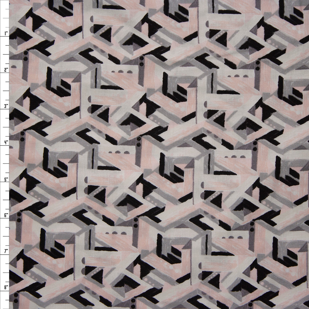 Via Geometric Brushstroke Blush and Grey Quilters Cotton Print from Boundless Fabrics