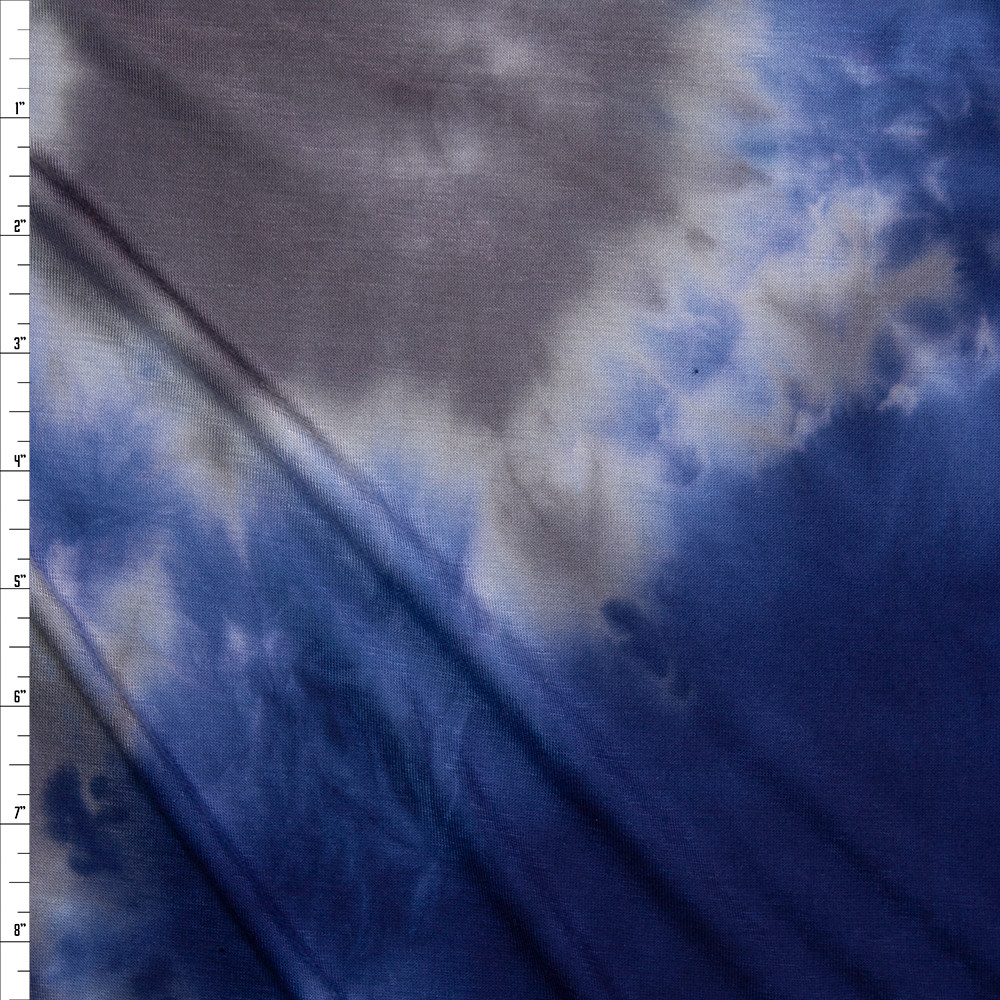 Cali Fabrics Navy, Grey, and Tan Tie Dye Jersey Knit Fabric by the Yard