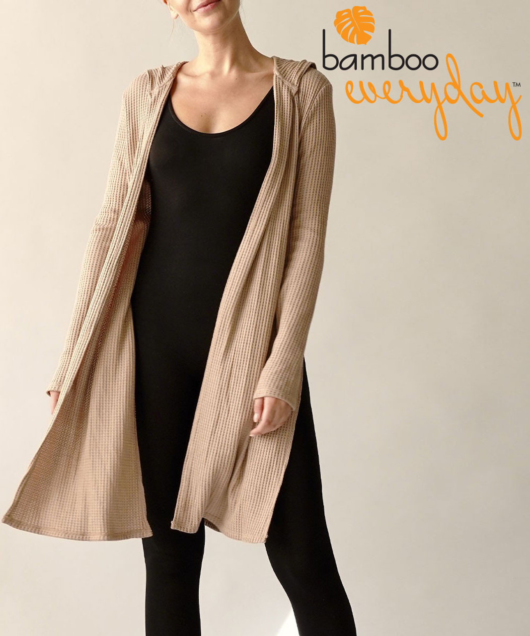 Bamboo Everyday Waffle Knit Slim Cardigan Hoodie by Bamboutique