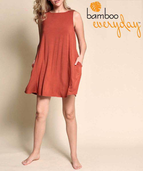 Bamboo Everyday Classic Sleeveless Swing Dress in Cayenne