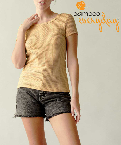 Bamboo Everyday Waffle Knit Fitted Tee in Buttercup