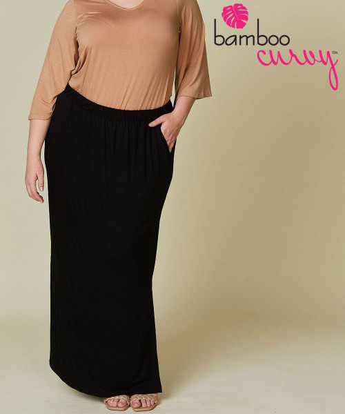Bamboo Curvy Classic Maxi Skirt in Black