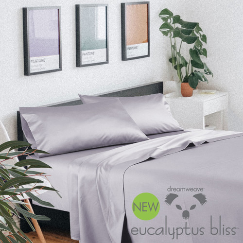 Eucalyptus Bliss Silver Lilac Sheet Sets on bed