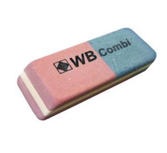 CW Office ValueX Combi Eraser PK40, a dual-colored pink and blue rectilinear eraser for pencil marks.