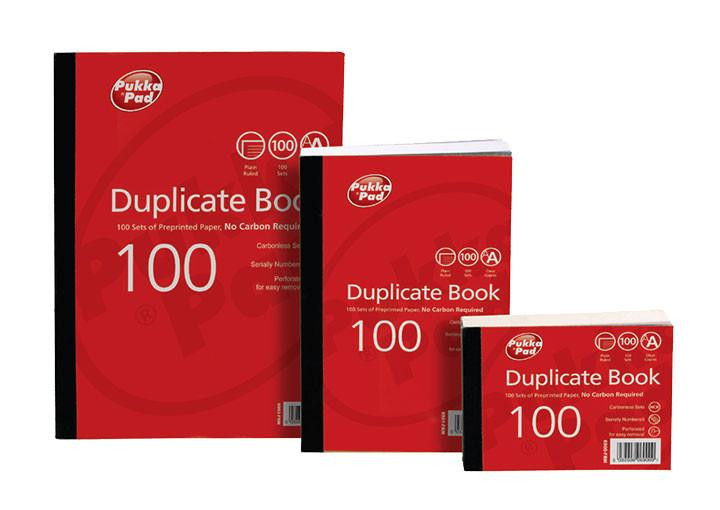 CW Office ValueX Duplicate Plain Book 216x130mmPK5, image shows three red duplicate books of different sizes arranged side by side.