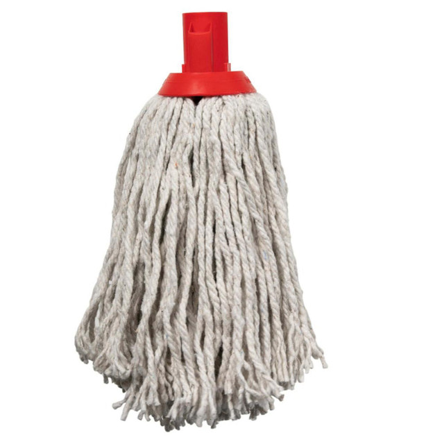 CW Office ValueX PY Socket Mop Head Red PK10, mop head with red socket and white twisted cotton strands.