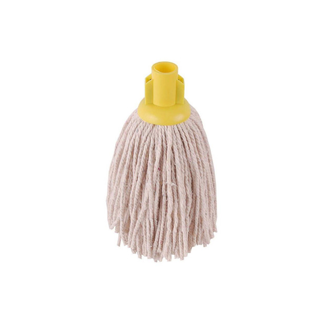 CW Office ValueX PY Socket Mop Head Yellow PK10, yellow socket mop head with soft, absorbent fabric strands for cleaning floors.