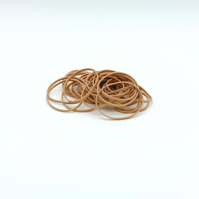 CW Office ValueX Rubber Bands No 33 Natural 454g, a pile of light brown elastic rubber bands on a white background.