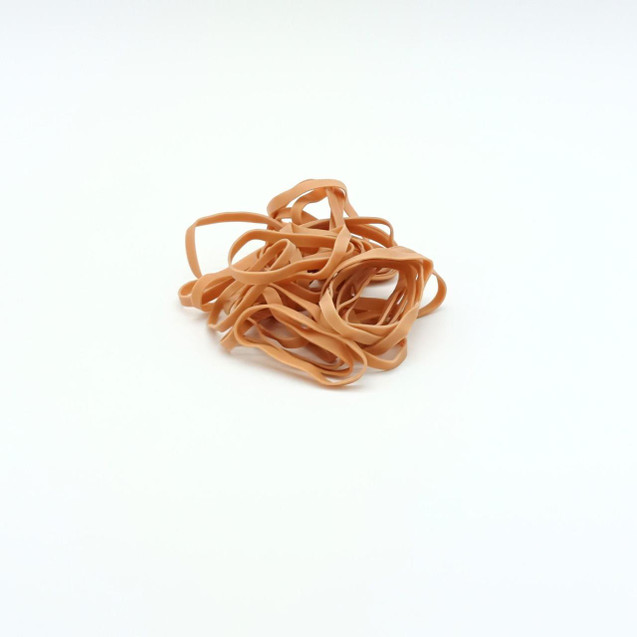 CW Office ValueX Rubber Bands No 63 Natural 454g, a pile of beige rubber bands on a plain white background.