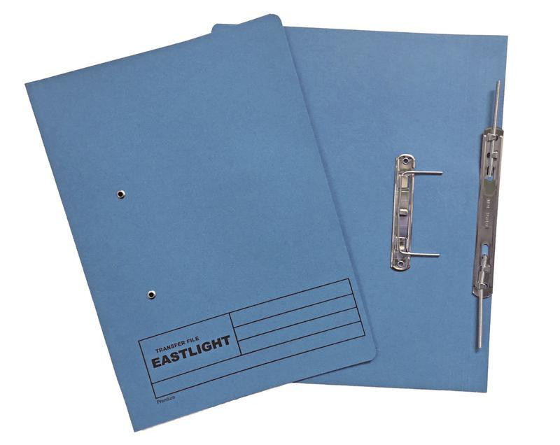CW Office ValueX Springfile Foolscap Blue PK25, blue foolscap file with metal fasteners for office document organization.