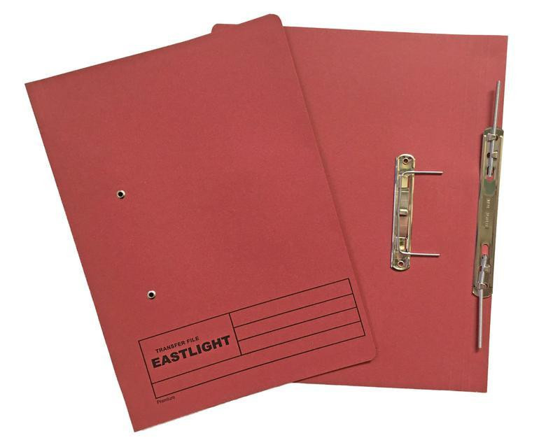 CW Office ValueX Springfile Foolscap Red PK25, red foolscap file folder with metal fasteners and transfer file label for organizing documents.
