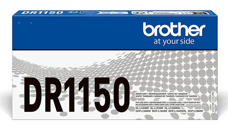 Brother DR-1150 Drum kit, 10,000 pages, product package with blue and white design and Brother logo.
