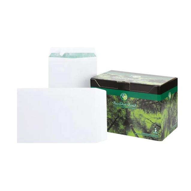 CW Office Basildon Bond P&S WT C4 PK250, a pack of 250 white envelopes with a green and black box packaging featuring trees and the Basildon Bond logo.