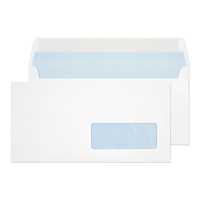 Product CW Office Everyday DL White RHWin P&S 100gsm PK500, white mailing envelopes with window for address display.