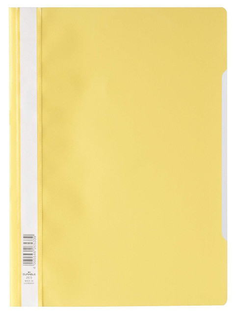 CW Office Durable Clear View A4 Folder Yellow, yellow plastic folder with transparent cover for document organization.