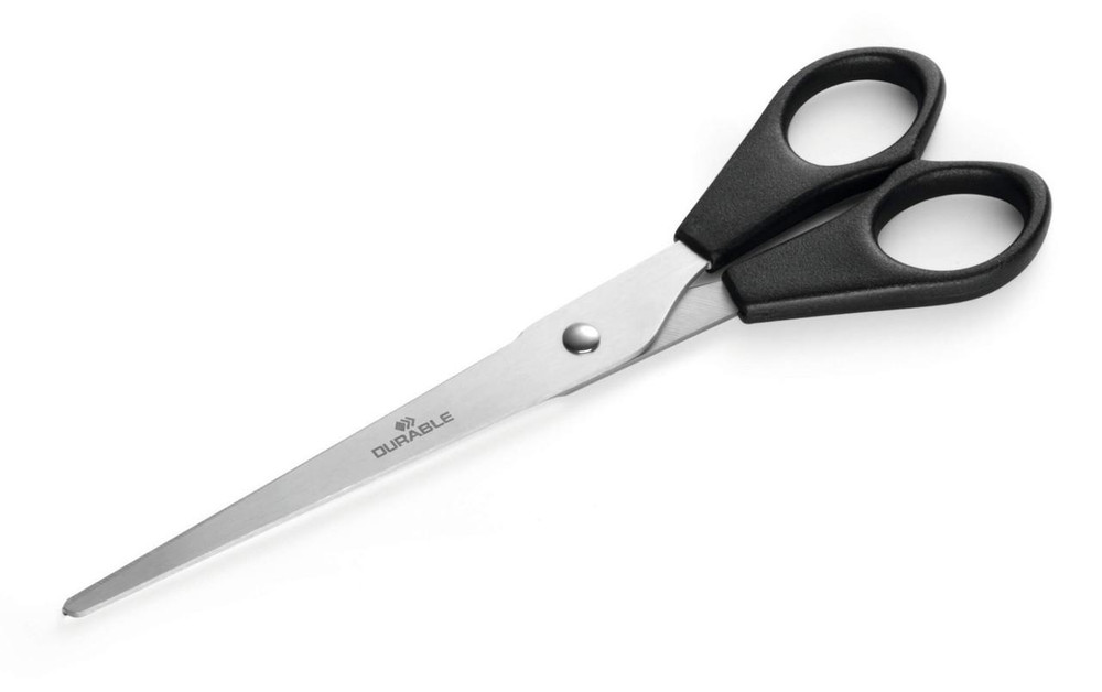CW Office Durable STANDARD Scissors 18 cm Black, black-handled scissors with stainless steel blades for precise cutting.