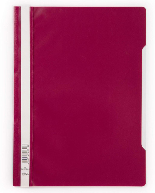 CW Office Durable Clear View A4 Folder Red, front view of the red A4-sized plastic folder with a transparent pocket on the right side.