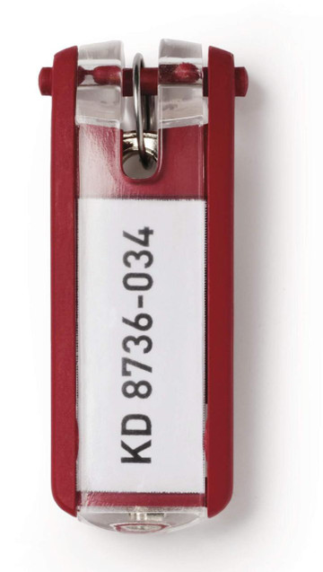 CW Office Durable Key Clips 6 Red, a set of six red key clips with metal key rings, designed for secure and organized key management.